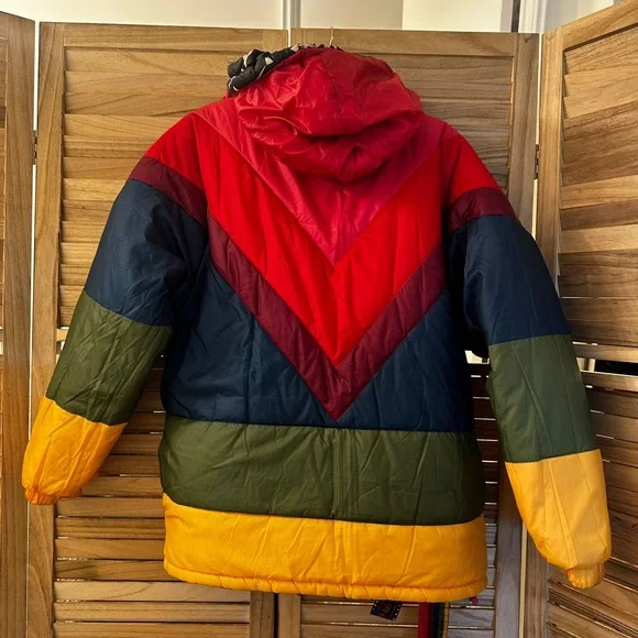 FARM Rio Cerrado Sky Reversible Puffer Jacket Black & White Rainbow M - Picture 14 of 16